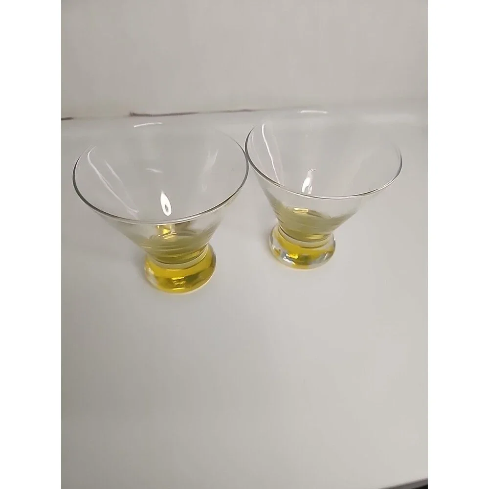 Martini Cocktail Glasses With Yellow Heavy Base, Lot Of 2